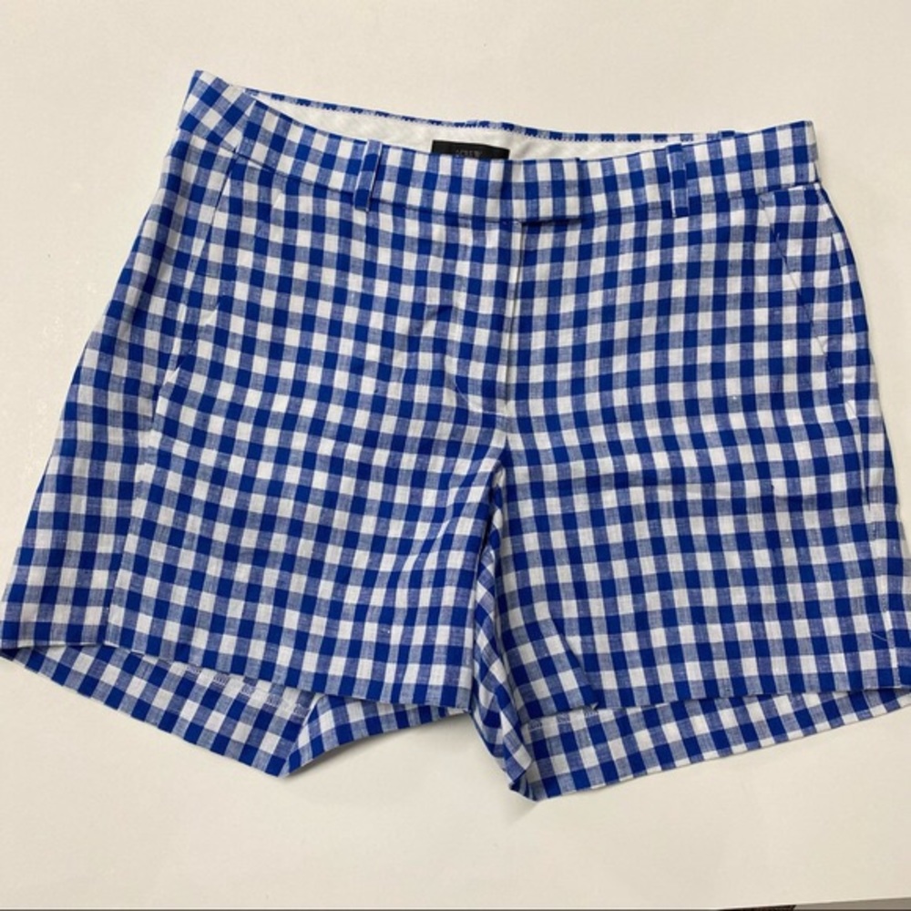 J Crew Navy Blue Gingham Linen Shorts